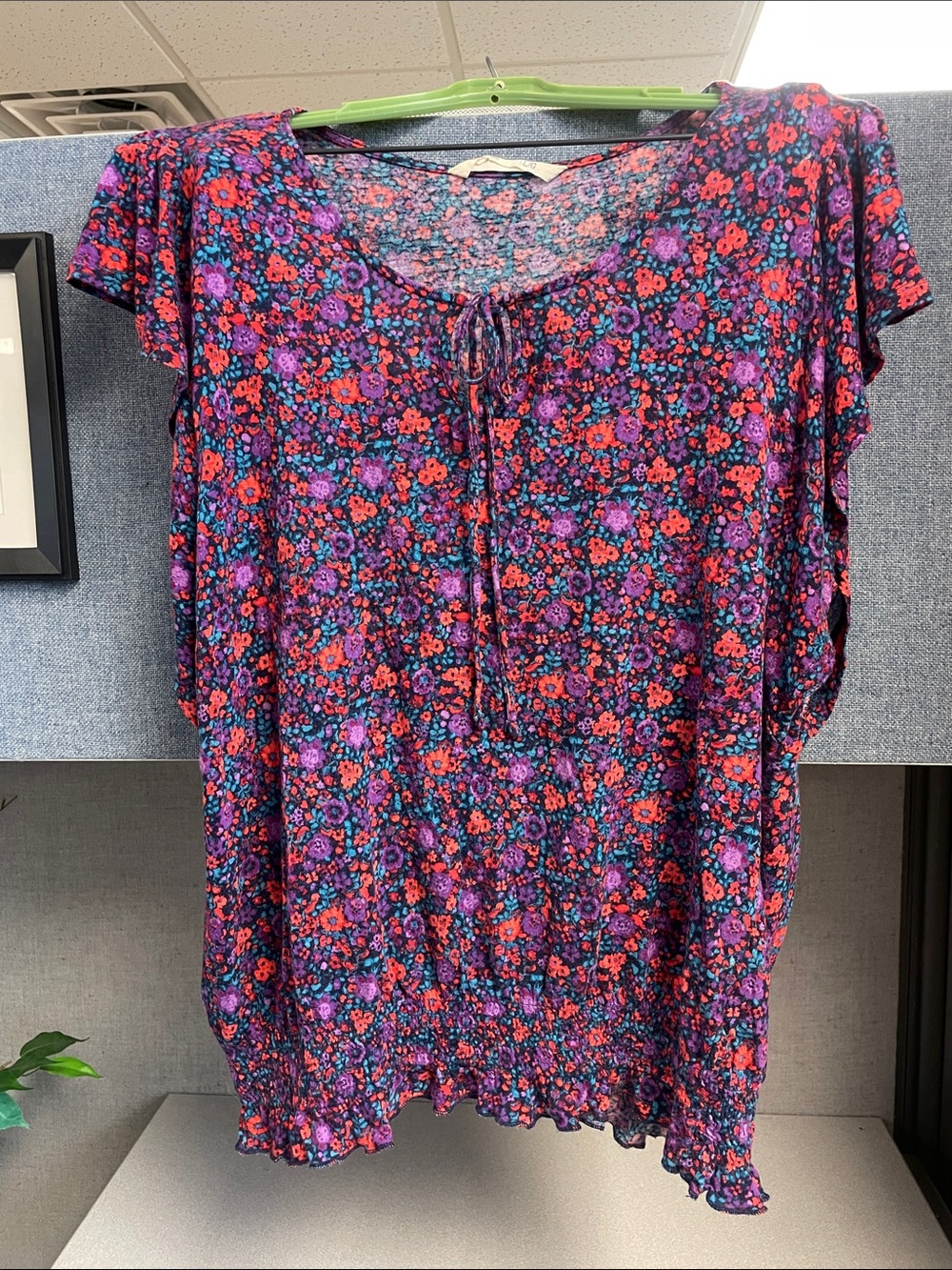 Old Navy Floral Scoop-Neck Tie-Front Top - Purple, blue & Red